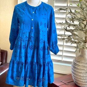 MAIJIE Eyelet Embroidered Mini Dress in Cobalt Blue (M) (NWT)